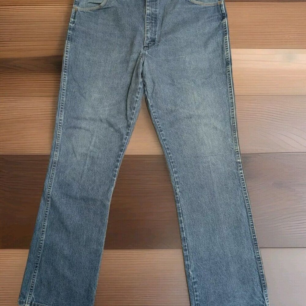 VINTAGE Wrangler Jeans Cowboy Cut Made in USA 945NAV 38 x 33 Skol Fade Ring